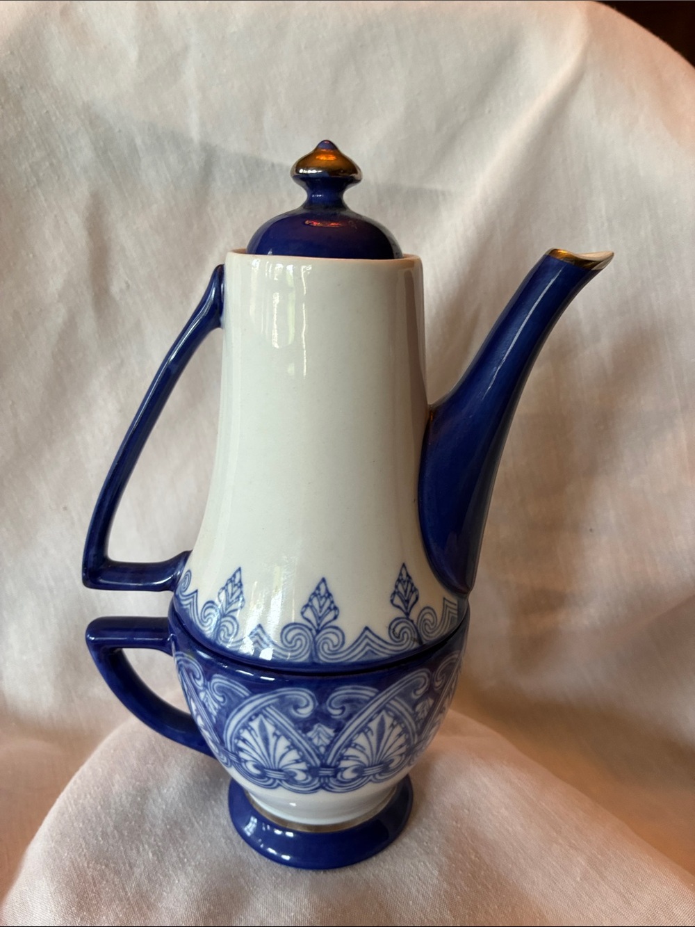 Vintage Bombay Blue and White Ceramic tea for One  with SilverTrim